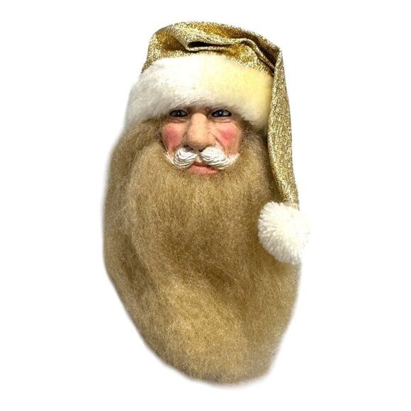 Set Of 3 Santa Claus Head Christmas Ornaments Vintage Long Beards & Festive Hats - Picture 6 of 16